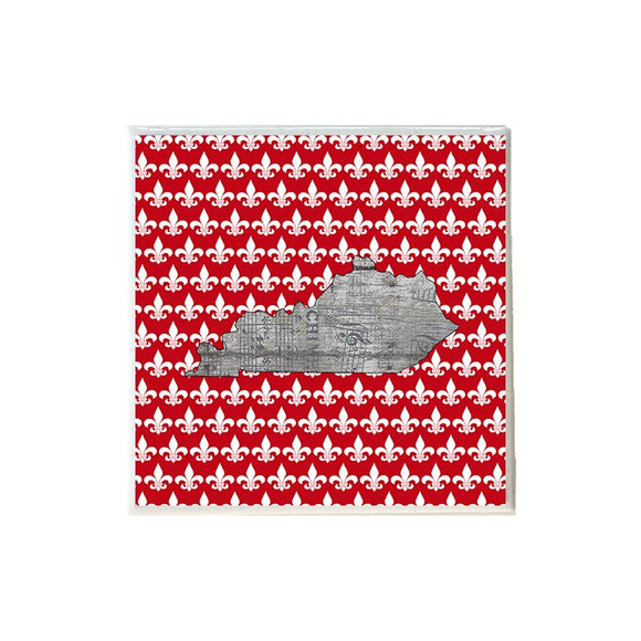 Music Kentucky Shape on Red White Fleur de Lis Coaster