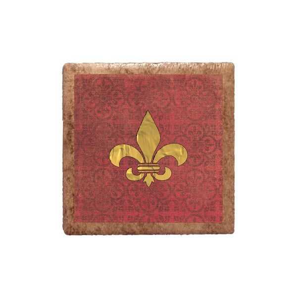 Gold Fleur de Lis Shape on Red Paisley Magnet