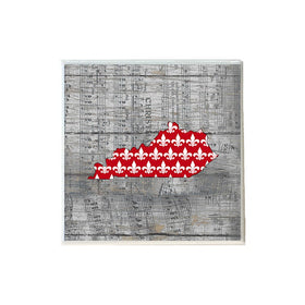 Red White Fleur de Lis Kentucky Shape on Music Coaster