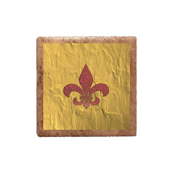 Red Paisley Fleur de Lis Shape on Gold Magnet