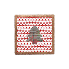 Wood Plaid Tree Shape on Red White Fleur de Lis Magnet
