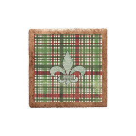 Green Paisley Fleur de Lis Shape on Green Plaid Magnet