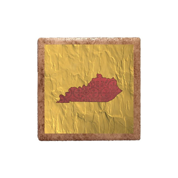 Red Paisley Kentucky Shape on Gold Magnet