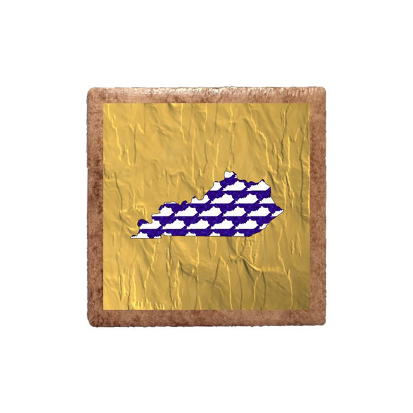 Blue White Kentucky Shape on Gold Magnet