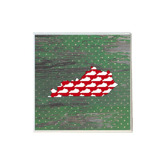 Red White Kentucky Shape on Green Coaster