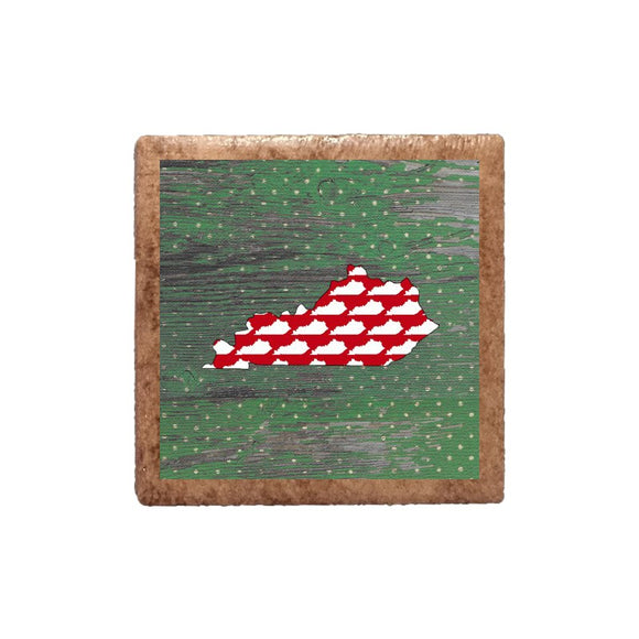 Red White Kentucky Shape on Green Magnet