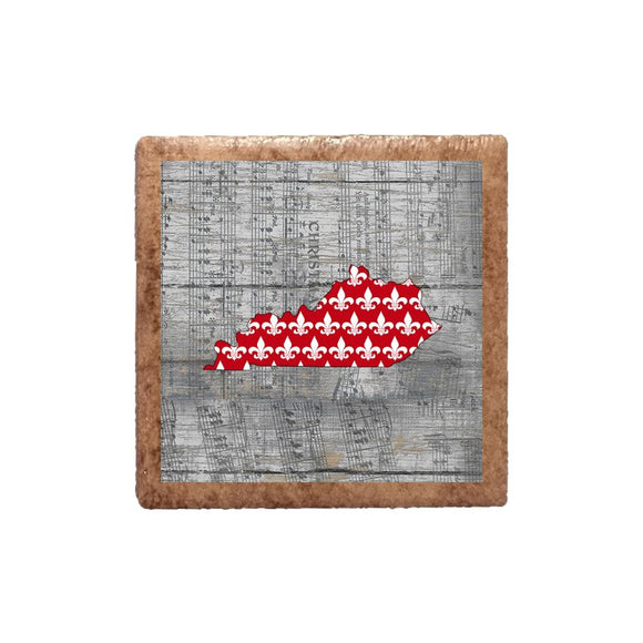 Red White Fleur de Lis Kentucky Shape on Music Magnet