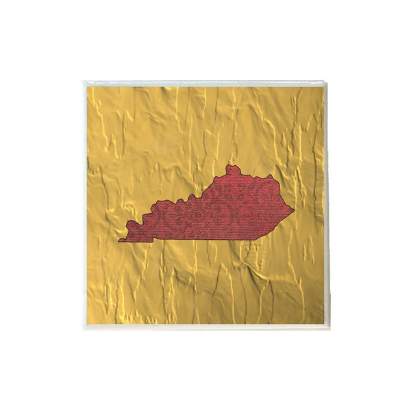Red Paisley Kentucky Shape on Gold Coaster