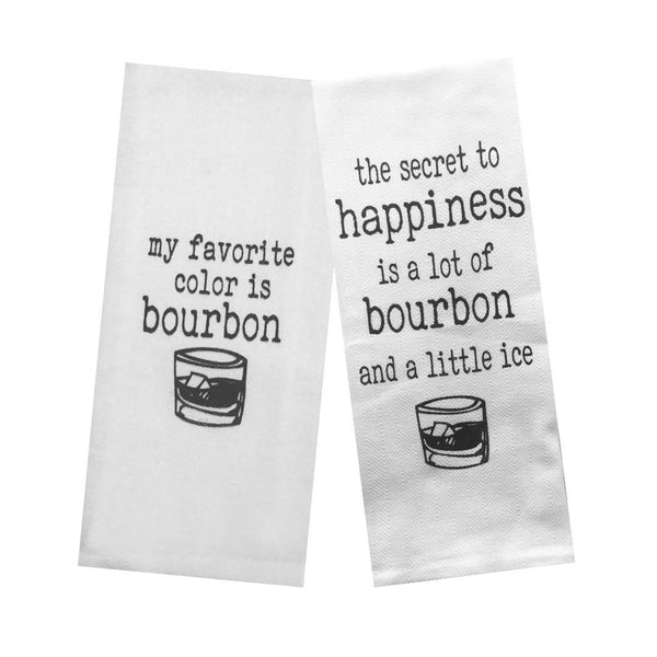 Bourbon Tea Towels Set of 2 - My Favorite Color is Bourbon & The Secret to Happiness