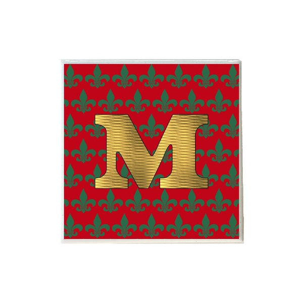 Monogram Christmas Fleur de Lis Coaster