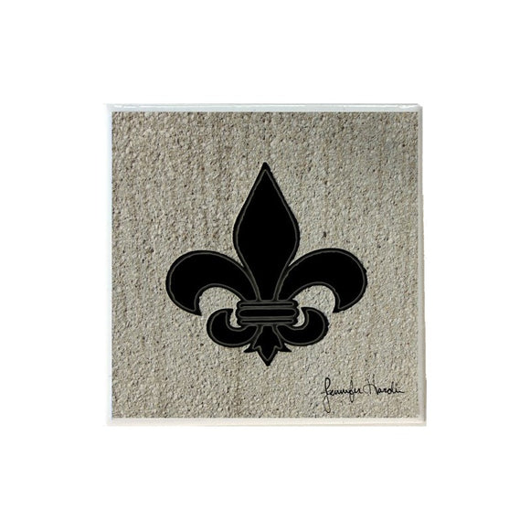 Fleur de Lis Concrete Black Coaster