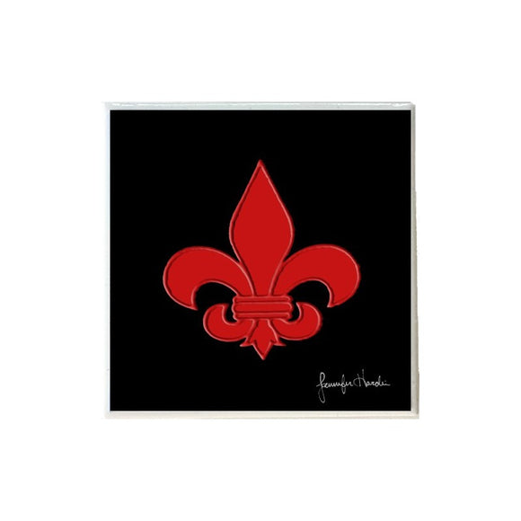 Fleur de Lis Black and Red Coaster
