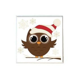 Christmas Owl with Striped Hat Coaster