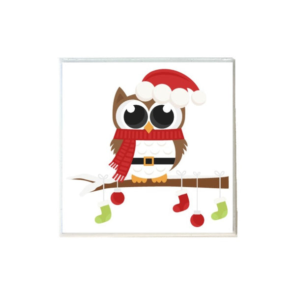 Christmas Owl with Scarf Coaster
