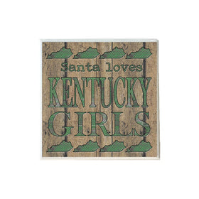 Santa Loves Kentucky Girls in Green Coaster