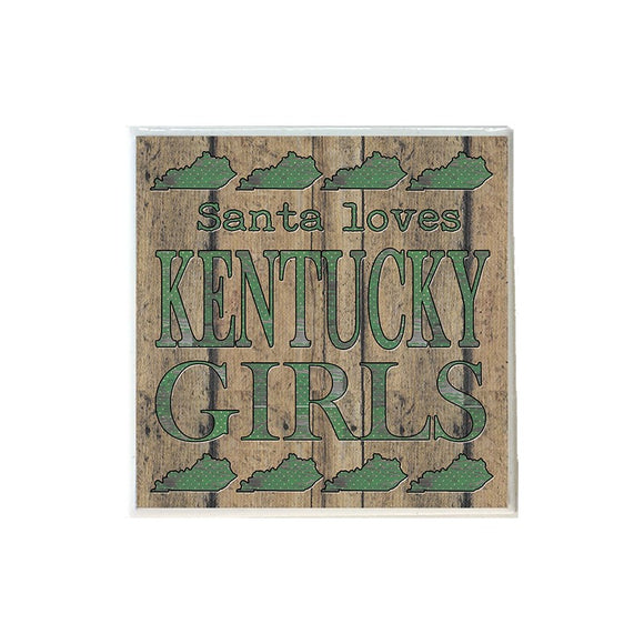 Santa Loves Kentucky Girls in Green Coaster