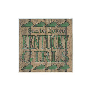 Santa Loves Kentucky Girls in Green Coaster