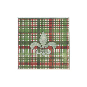 Green Paisley Fleur de Lis Shape on Green Plaid Coaster