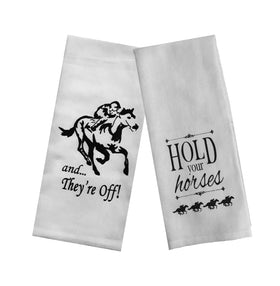 Derby Party Tea Towels Set of 2 - And They're Off & Hold Your Horses