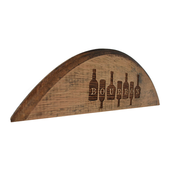 Bourbon on Bottles Barrel Head Shelf Sitter Sign