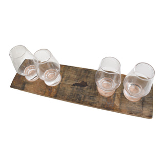 Bourbon Flight Board with Four Scotch Whiskey Glasses