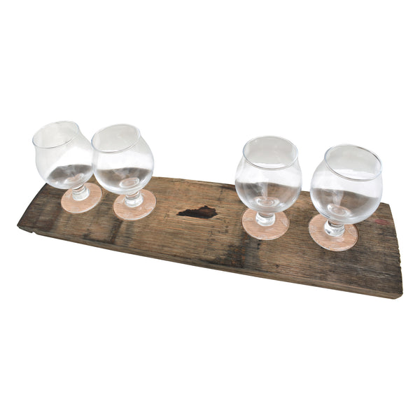 Bourbon Flight Board with Four Snifter Glasses