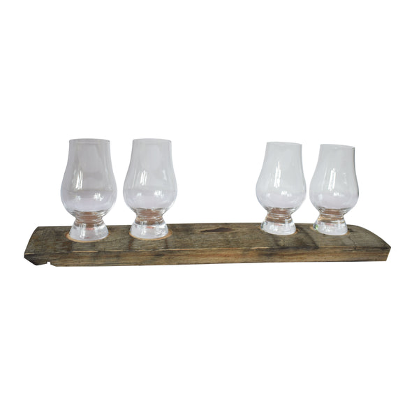 Bourbon Flight Board with Four Glencairn Glasses