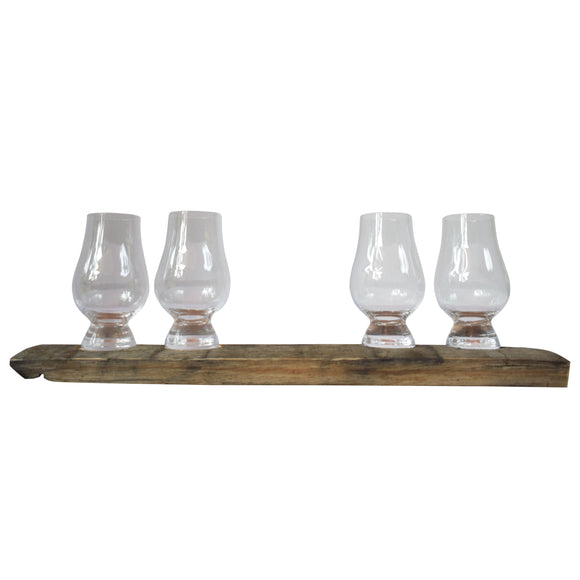 Bourbon Flight Board with Four Glencairn Glasses