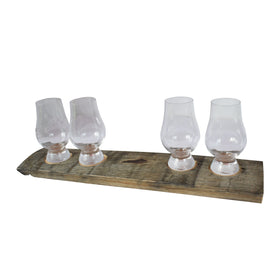 Bourbon Flight Board with Four Glencairn Glasses