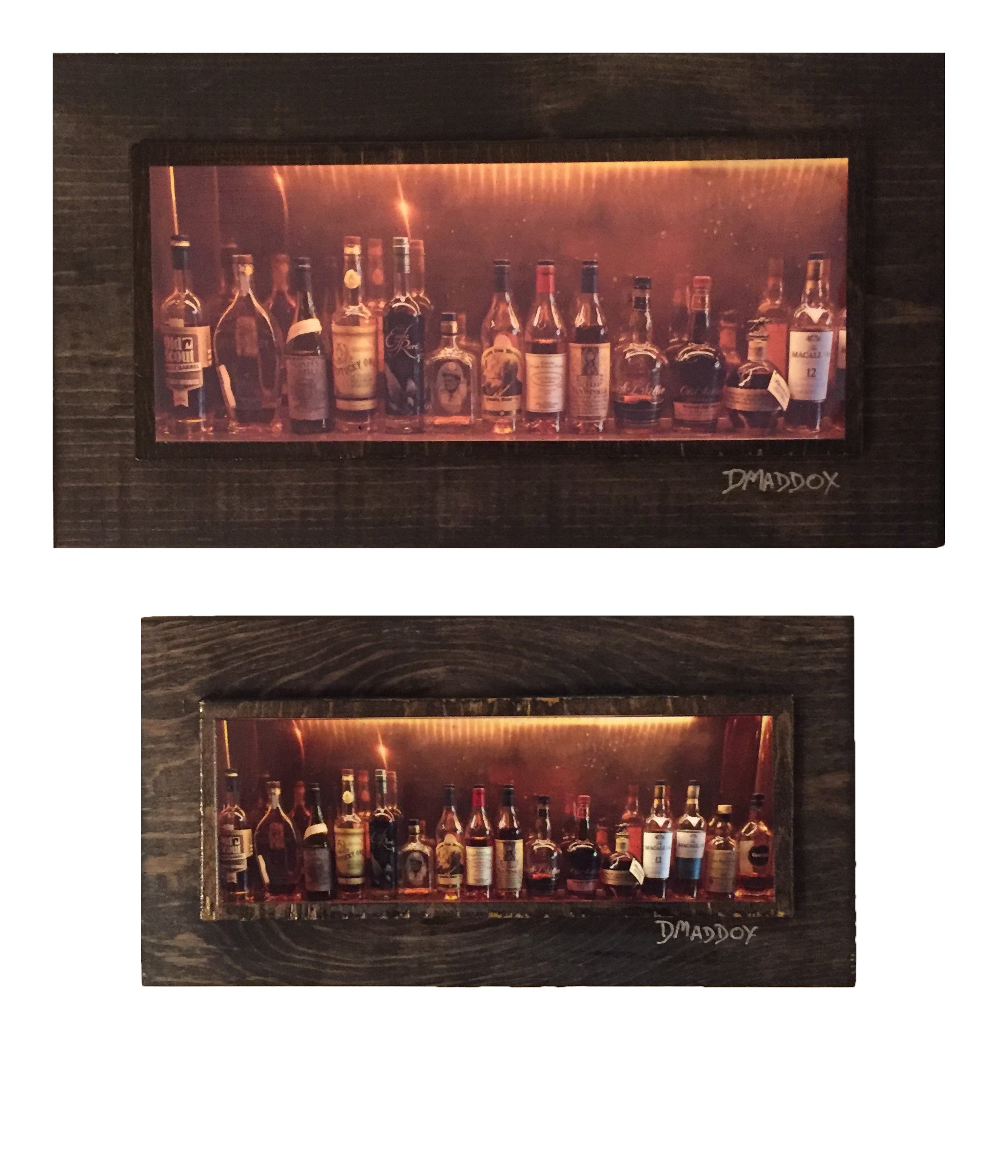 Bourbon Bottles on Copper Wooden Art