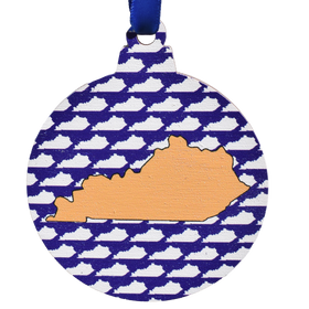 Blue and White with Gold Kentucky Printed Wooden Ornament