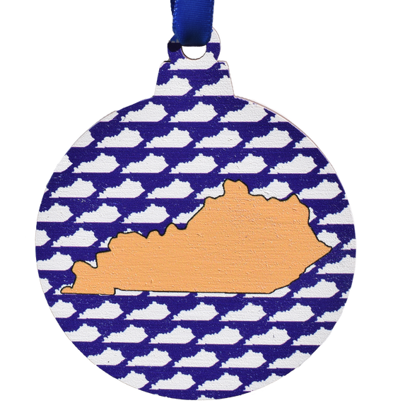 Blue and White with Gold Kentucky Printed Wooden Ornament