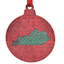 Red Paisley with Green Polka Kentucky Shape Printed Wooden Ornament-1