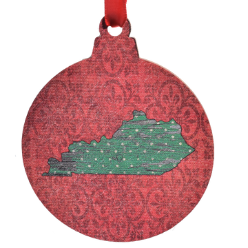 Red Paisley with Green Polka Kentucky Shape Printed Wooden Ornament