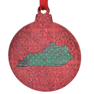 Red Paisley with Green Polka Kentucky Shape Printed Wooden Ornament