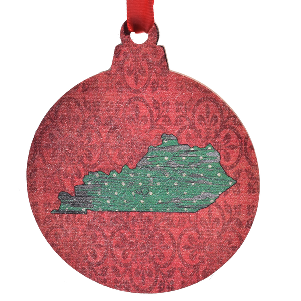 Red Paisley with Green Polka Kentucky Shape Printed Wooden Ornament
