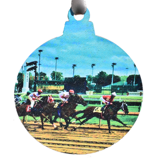 Derby Race Blue Printed Wooden Ornament