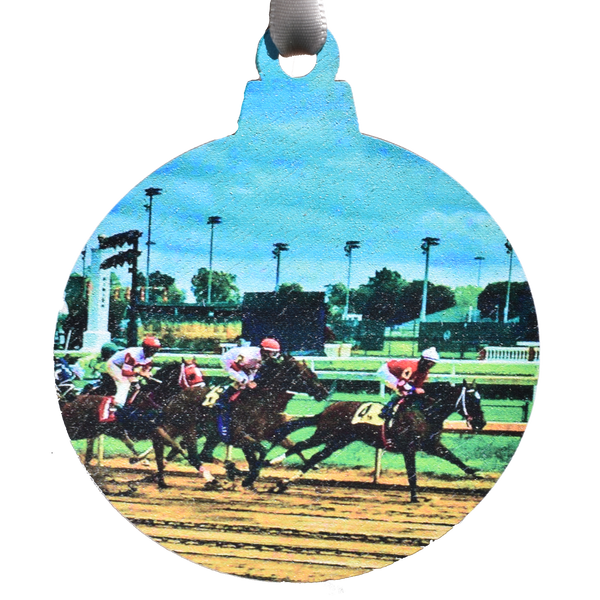 Derby Race Blue Printed Wooden Ornament