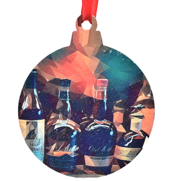 Bourbon Bottles Top Shelf Deco Printed Wooden Ornament