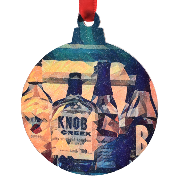 Bourbon Bottles with Knob Deco Printed Wooden Ornament