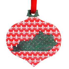 Green Polka Dot Kentucky with Red Fleur de Lis Printed Wooden Ornament