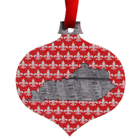 Music Note Kentucky Shape with Fleur de Lis Printed Wooden Ornament