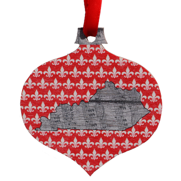 Music Note Kentucky Shape with Fleur de Lis Printed Wooden Ornament