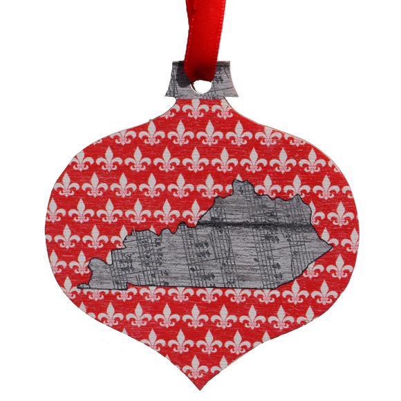 Music Note Kentucky Shape with Fleur de Lis Printed Wooden Ornament