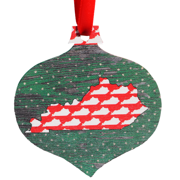 Red Kentucky Shapes with Green Printed Wooden Ornament