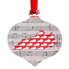 Red Kentucky Shapes with Music Notes Printed Wooden Ornament