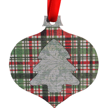 Green Christmas Tree with Plaid Pattern Printed Wooden Ornament