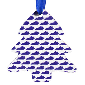 Tree with Blue Kentucky Shapes Printed Wooden Ornament