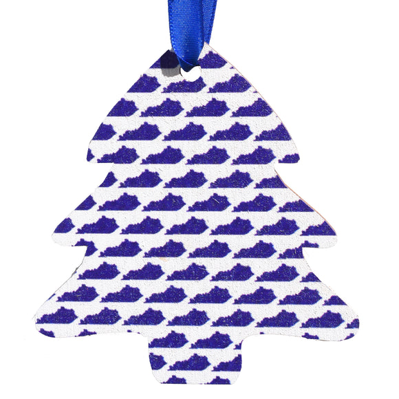 Tree with Blue Kentucky Shapes Printed Wooden Ornament