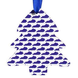 Tree with Blue Kentucky Shapes Printed Wooden Ornament